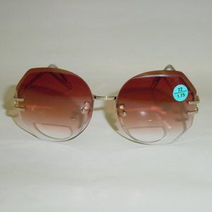 NWT Vintage 90's Lady Dia-Cut Bi-Focal Reading Sunglasses +2.25 (Gold/Brown)